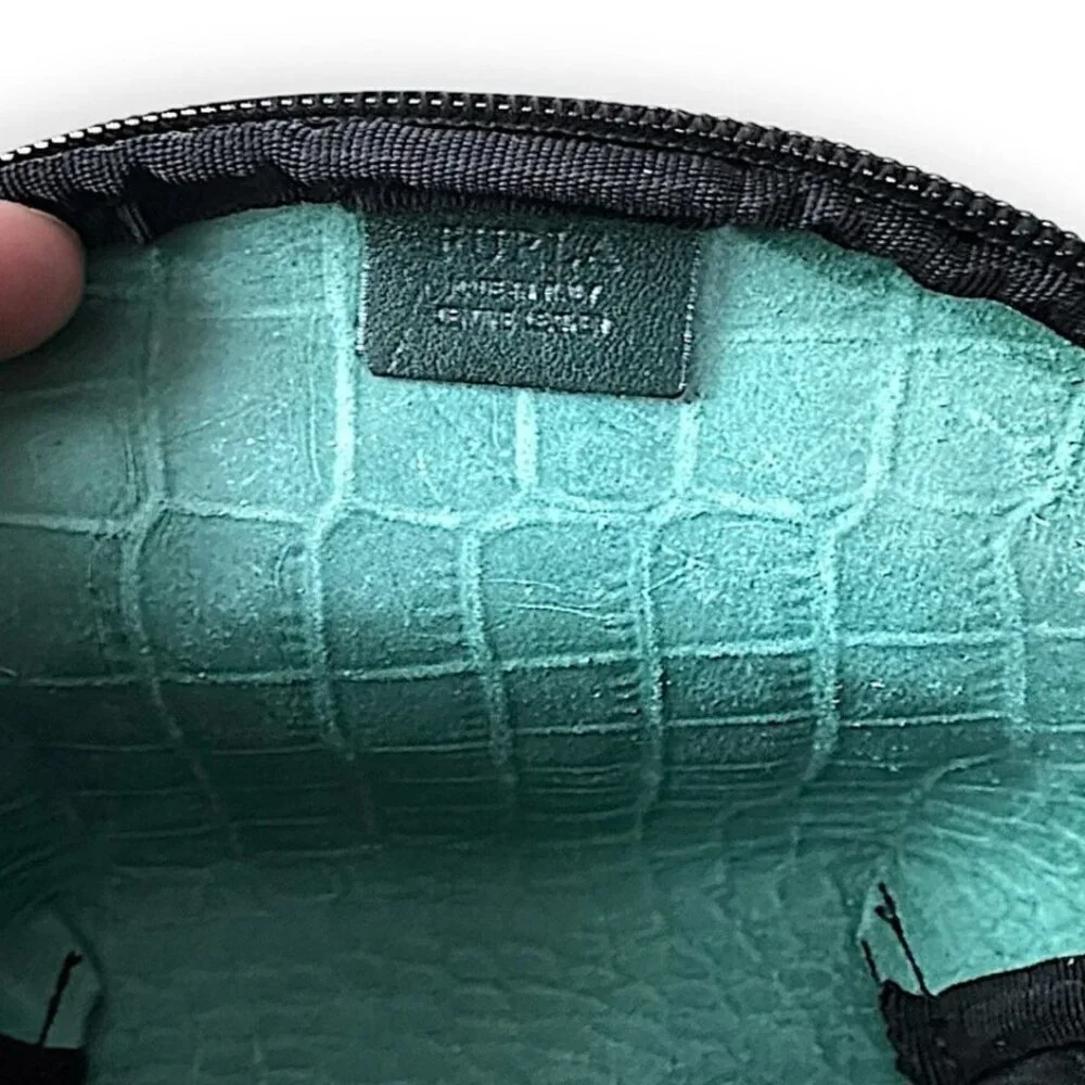 Furla Leather Cosmetic Case Set, Green Crocco Print Leather, Set of 3, New